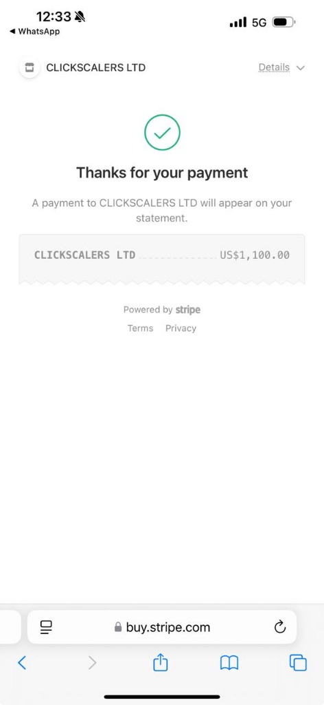 Stripe payment receipt of $1,150 for buying Zynga Poker Chips — legittchips.com